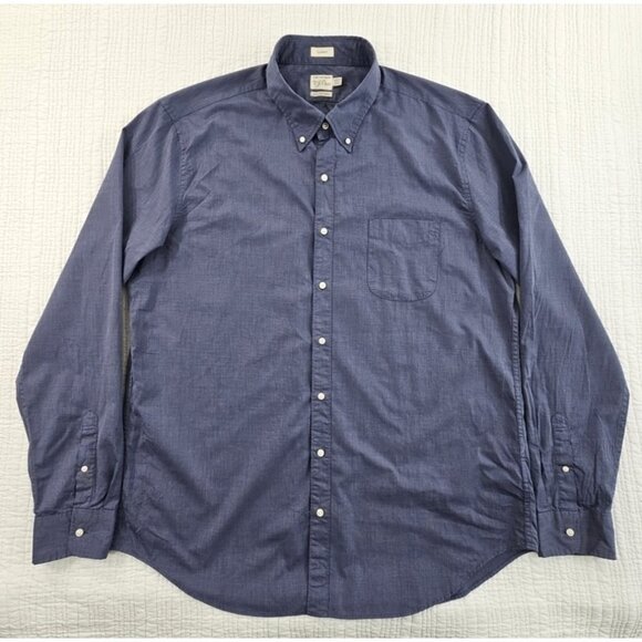 J. Crew Secret Wash Cotton Poplin Shirt Men's XXLT Navy Chambray EUC BJ473 LS - Picture 1 of 16